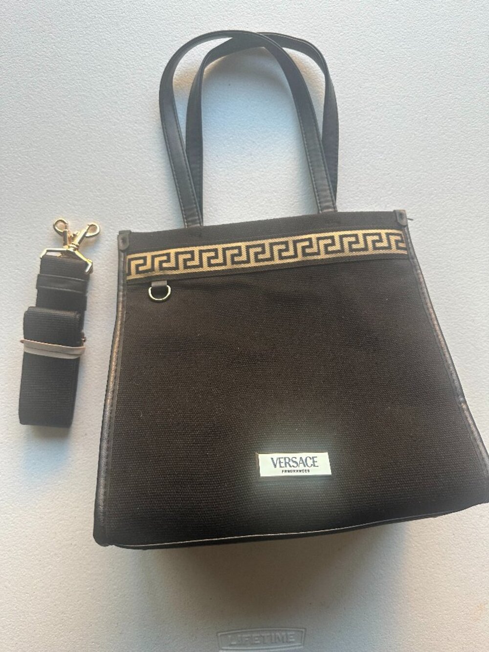 Versace Fragrances Black Gold Greca Tote Handbag Shoulder Strap
